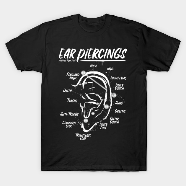 Ink Ear Piercing Chart, White Ink T-Shirt by Jarrodjvandenberg